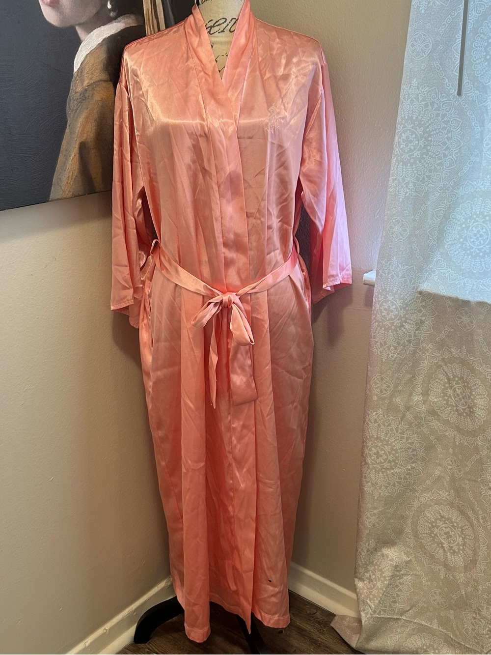 Vintage 90s CRUZ Pink Satin Wrap Robe Medium Long Y2K Liquid Silky Loungewear